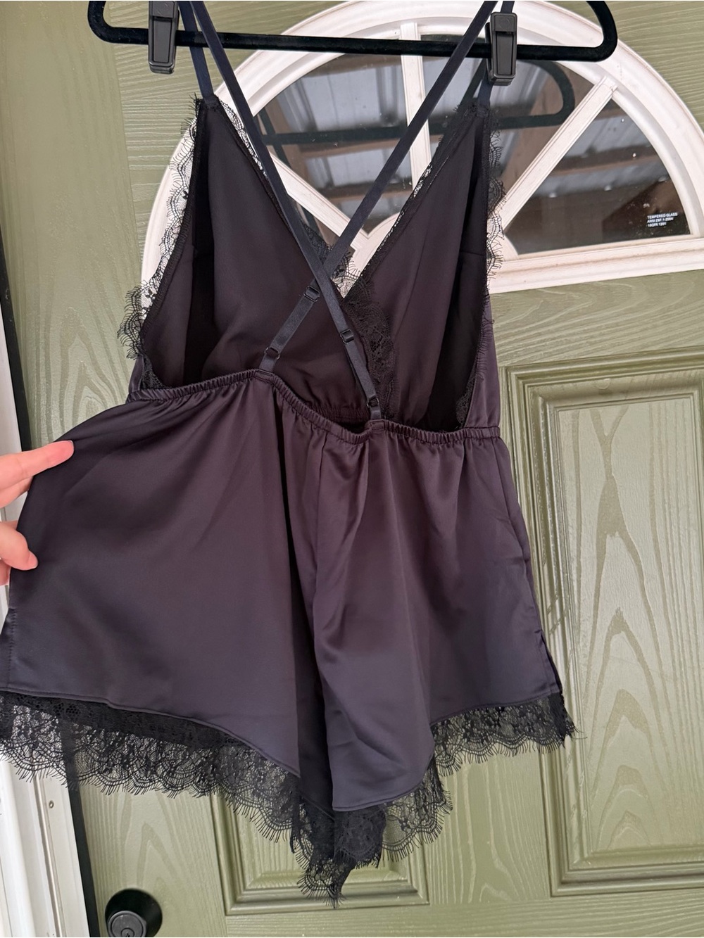 Forever 21 Black Satin Lace-Trim Romper Pajama